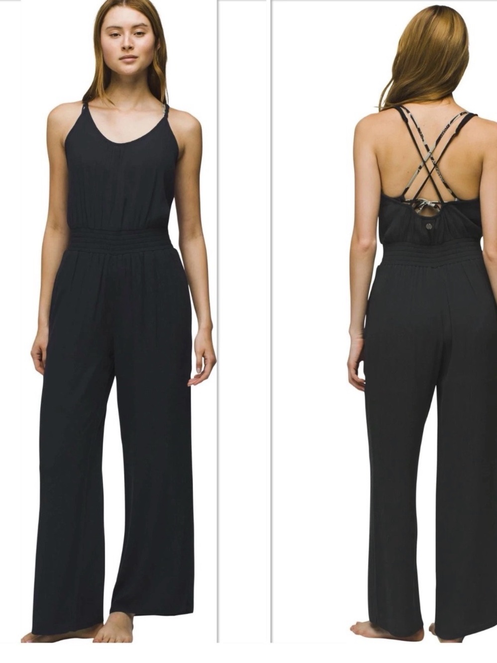 Prana Black Maxi Dress with Spaghetti Straps wide leg jumpsuit NWT size S